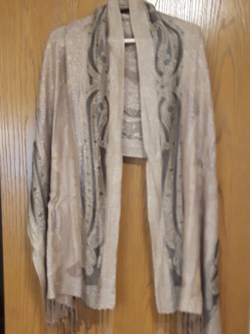Scarf Wrap Shawl Oversized Metallic Fringe Neutral Gold Brown Gray Black 74x22